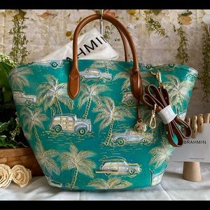 🌴🐬BEAUTIFUL! DREAM COPA CABANA MIRA BRAHMIN TOTE~PALM TREES / CLASSIC CARS NWT